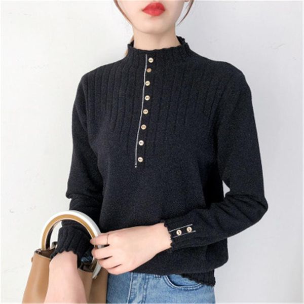 

women's sweaters half neck sweater women autumn winter 2021 sets thick long sleeves inside slim tight button female, White;black