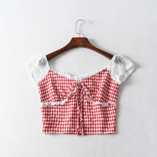 

women's blouses & shirts vintage kawaii embroidery white lace blouse ladies ruffle crop streetwear tie front summer 2021
