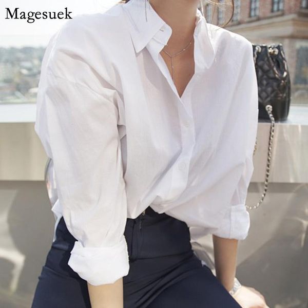 

women's blouses & shirts simple women shirt casual loose blouse white long sleeve solid female office cotton and 8874
