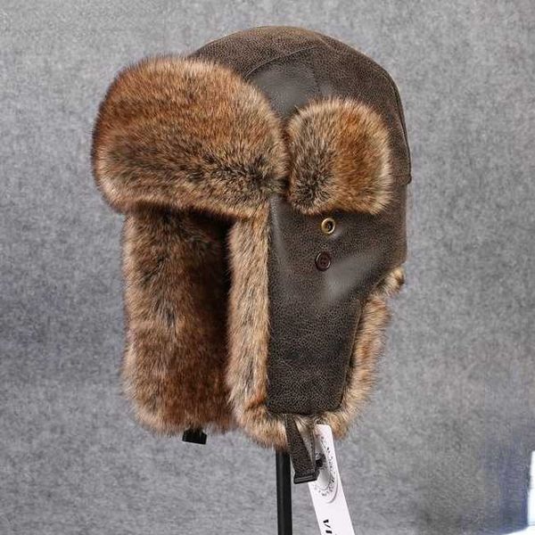 

berets quality winter bomber hats leather fur men women russia plush earflap trapper hat, Blue;gray