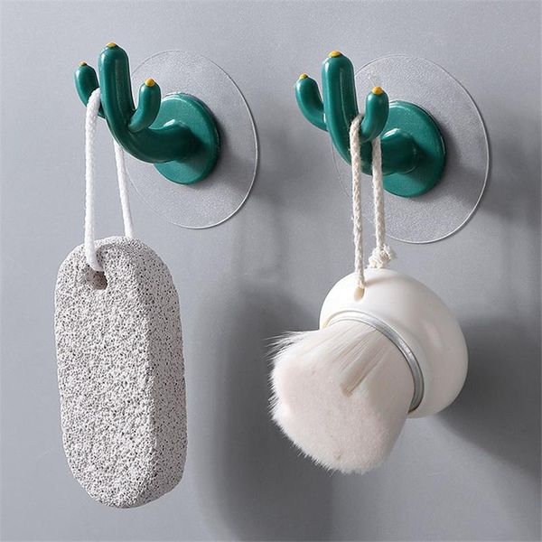 

cactus shape hooks self adhesive wall door keychain clothes kitchen bathroom towel hanger holder storage organizer & rails