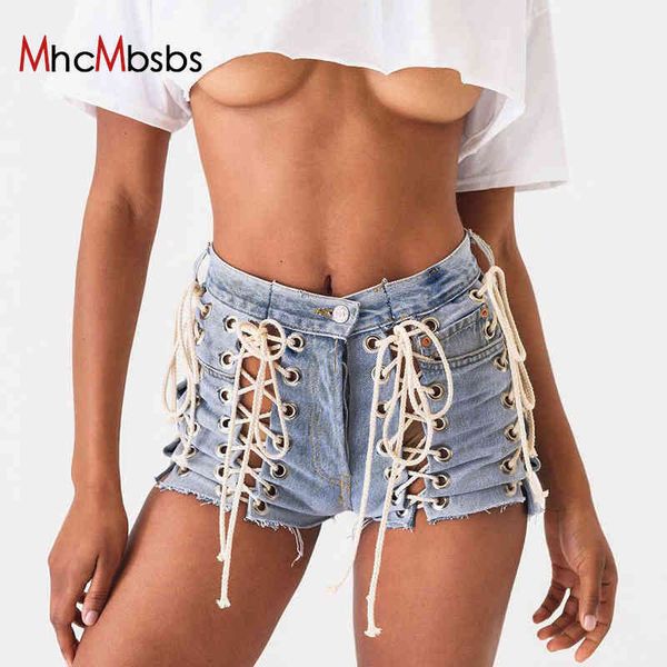 

y2k women high waist jean shorts female bandage cut out blue short jeans fairy grunge lace up denim summer 210517