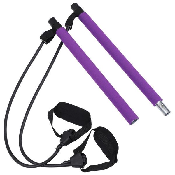

resistance bands adjustable pilates stick exercise equipment for full body workout (purple)