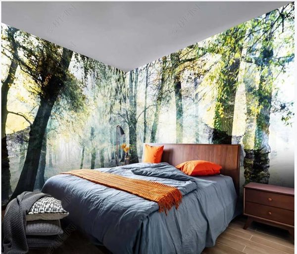 Photo Photo Wallpapers 3D Murales Wallpaper Modern Minimalista Foresta Alberi Animali Animali Erba Erba Tutta la casa sfondo decorazione della parete pittura