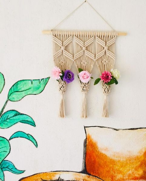 

tapestries bohemian hand-woven tapestry basket, flower pocket, nordic wall, homestay, green plant basket