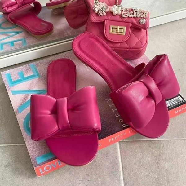 

slippers women fashion bow summer ladies slides flat heel beach shoes woman large size casual female flip flops b8t9, Black