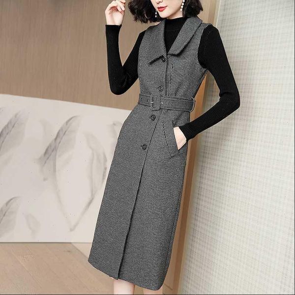 

sweater fashion suit winter long women dress sleeved knitted sleeveless woolen two piece sets, White