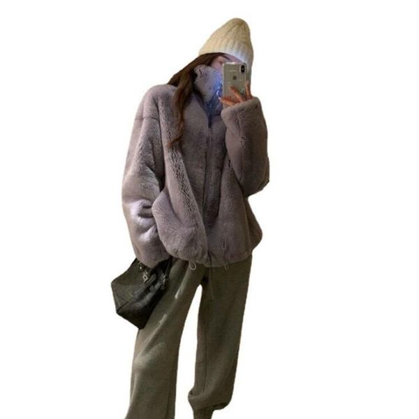 

women's fur & faux fashion foreign coat tide autumn and winter 2021 imitation rex korean loose collar clothing, Black
