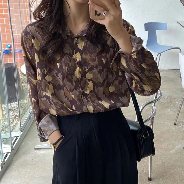 

loose casual chiffon printed women clothing spring blouses retro ink painting blouse shirt korean 8031f 210420, White