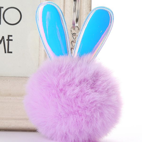

10pieces/lot cute rabbit ears fur ball keychain reflective shiny rabbit ears key ring sequin fur ball a beautiful gift for girlfriend, Silver