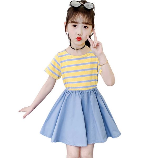 

dresses for girls striped party girl dress patchwork children summer clothing 6 8 10 12 14 210528, Red;yellow