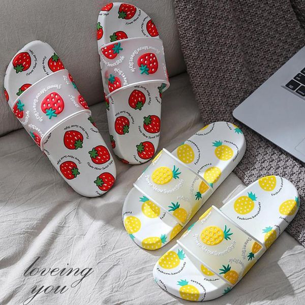 

slippers selling cute strawberry fruit summer women flat sandals anti-slip indoor casual, Black