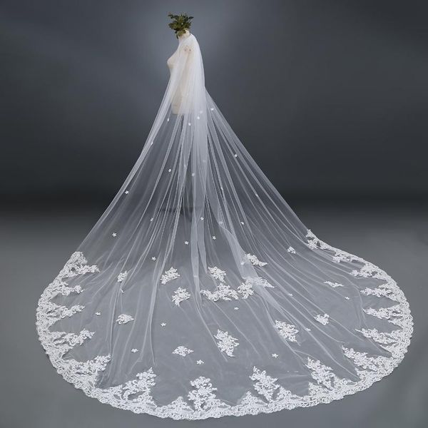 

bridal veils vei elegant lace trim veil 3d cathedral wedding dress, Black