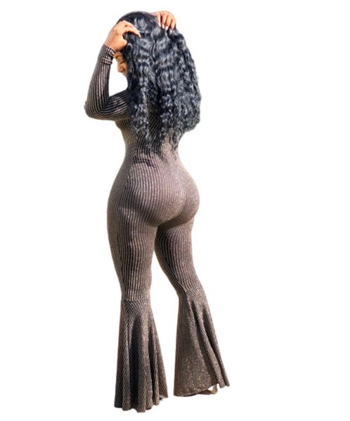 

women's jumpsuits & rompers womens fashion slim soild color long sleeve designer crew neck bell bottoms ladies romper skinny, Black;white