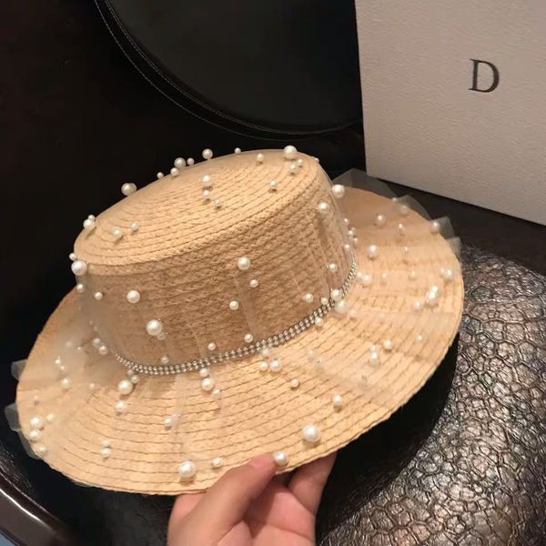 

net red sunshade sunscreen pearl lafite grass british straw women's holiday beach travel cornice hat, Yellow