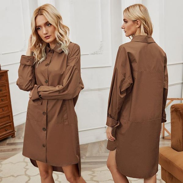 

women's trench coats 2021 autumn temperament ladies korean mid-length windbreaker 100% cotton single-breasted lapel loose fashion jacke, Tan;black