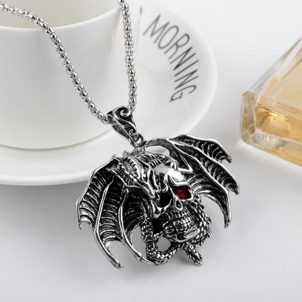 

pendant necklaces gothic style ancient silver color skull sheep head necklace punk red crystal eye-shaped cool men gift