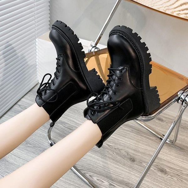 

boots rock shoes woman med heel boots-women luxury designer round toe 2021 ladies lolita ankle summer fashion rubber, Black