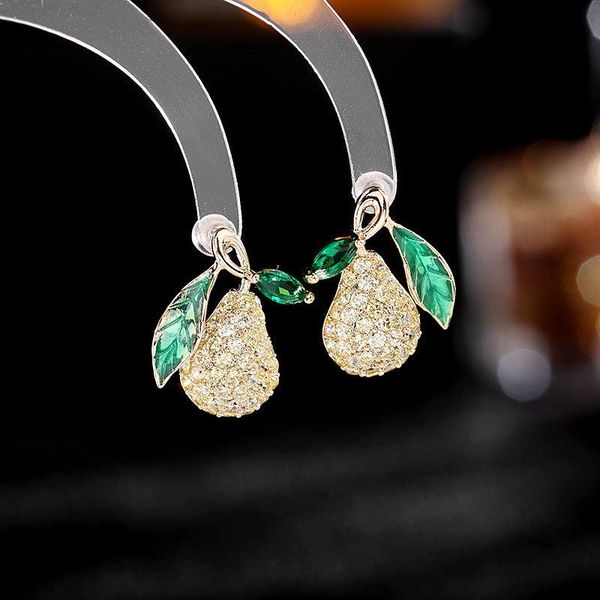 

stud women fashion jewelry elegant sliver fruit earrings cute beautiful yellow purple red pear ear studs, Golden;silver
