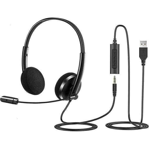 Fone de ouvido de computador de fone de ouvido USB com cancelamento de ruído Plug Mic e Play para PC Home Office Call Center Fone de ouvido para laptop