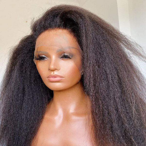 

lx brand 26&amp#39&amp#39 middle part lace front wig synthetic long kinky straight for women heat resistant fiber cosplay 180 densityfactory, Black