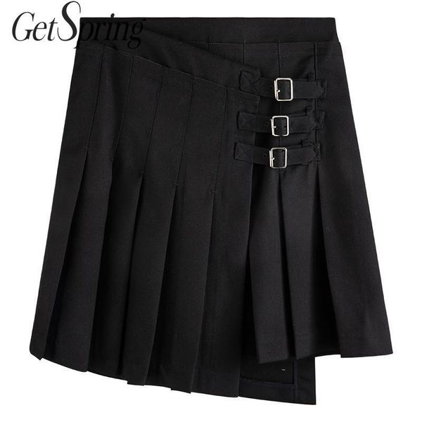 

skirts getspring women skirt high waisted pleated side buckle irregular black all match mini spring summer 2021