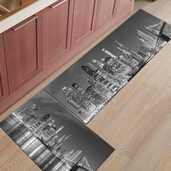

city night lights kitchen rug home entrance doormat bedroom floor decor carpet bathroom anti-slip carpets