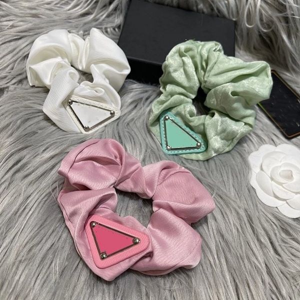 

european and american triangle letters rubber bands satin 3-color tide french temperament girl elastic hair accessories party gift high qual, Pink