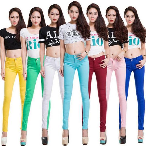 

women's jeans whole cotton seven colors pinkycolor elastic force pencil pants high waist woman skinny women mujer jean plus size, Blue