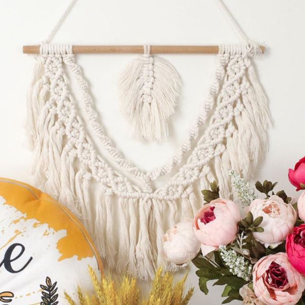 

tapestries nordic macrame wall hanging leaf tapestry decor bohemian tassel chic home living room bedroom headboard decoration accessories