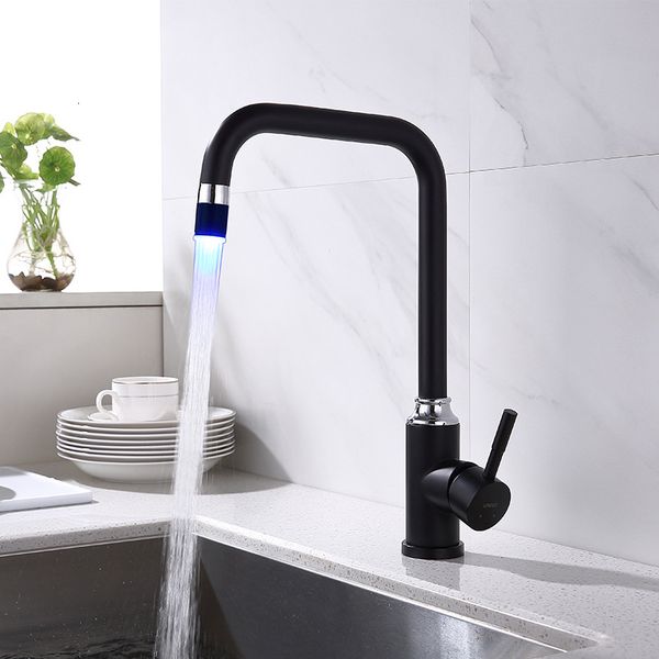 

kitchen faucets black led sink tap mounted deck bathroom and cold water mixer thlt