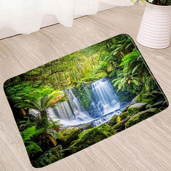 

bath mats waterfall mat 3d forest natural scenery non-slip carpet toilet floor cushion shower kitchen doormat foot bathroom rugs
