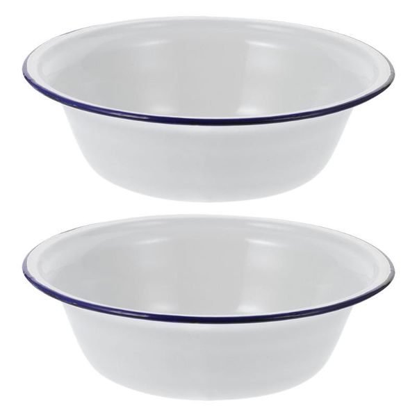 

bowls 2pcs enamel basins thicken household versatile thickened (white)