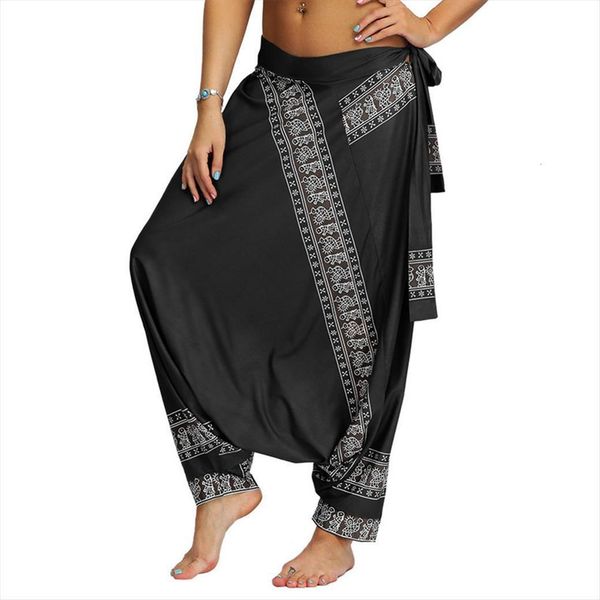 

boho harem sarouel femme oversized womens capris loose belted trousers dance, Black;white