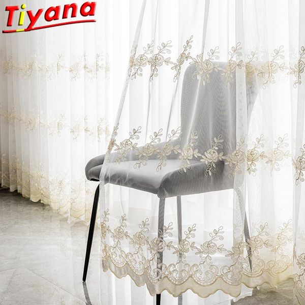 

curtain & drapes white luxury rose embroidery tulle curtains for living room rope flowers yarn window balcony #vt