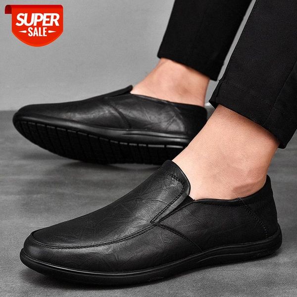 

spring and autumn men's breathable leather shoes lazy retro two-layer casual middle-aged dad #wq2i, Black