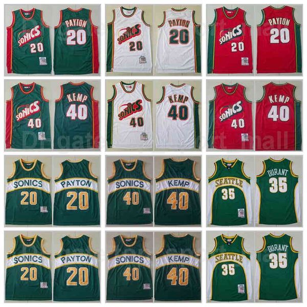 

mitchell and ness basketball gary payton jersey 20 kevin durant 35 shawn kemp 40 red white green team breathable throwback vintage good qual, Black;red