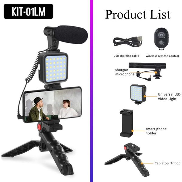 

professional smartphone video kit microphone led light tripod holder for live vlogging pography youtube filmmaker accessories tripods