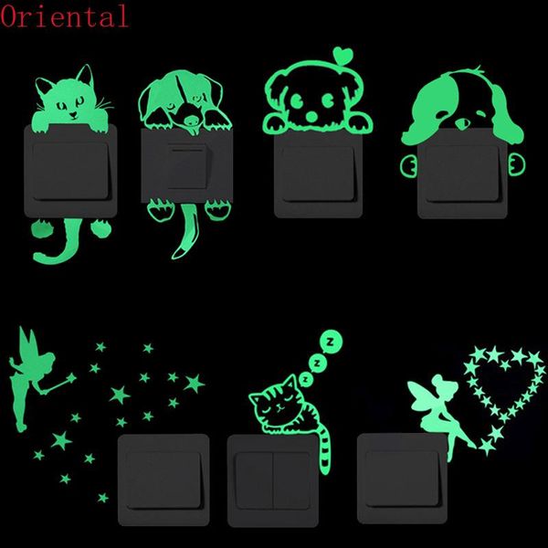 

wall stickers cartoon luminous switch sticker glow in the dark home decor kids room decoration decal cat fairy moon star