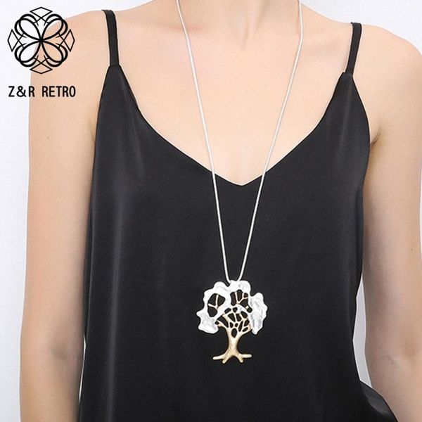 

pendant necklaces big tree of life vintage long chains collar necklace decorative pendants for women body jewelry trend suspension accessori, Silver