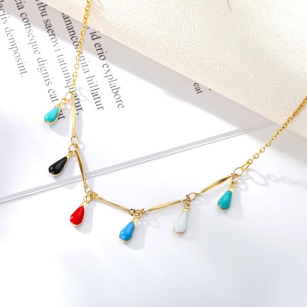 

chains multicolor dripping oil opal stone necklace women choker charming collares gold chain harajuku style necklaces jewelry collier, Silver