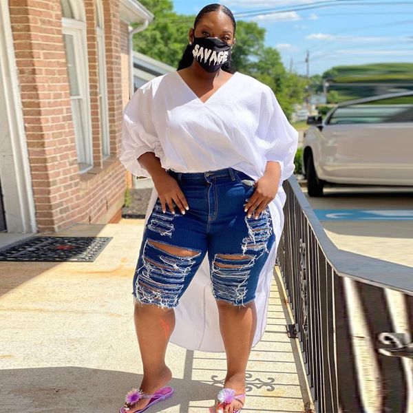 

women's pants & capris xl-4xl large size women knee length denim short fashion high waist zipper skinny jeans casual female midi trouse, Black;white