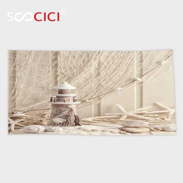 

towel custom microfiber ultra soft bath/hand towel,beach nautical decor wooden lighthouse marine fishing net sea stars and shells