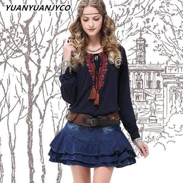 

spring autumn tshirts cotton women indie long sleeve baggy loose o-neck embroidery flower vintage shirt women's t-shirt, White