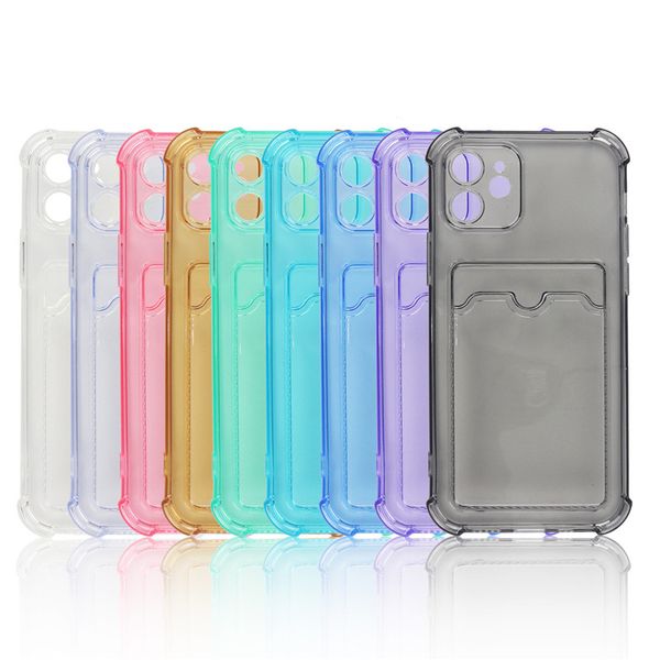 Klare Kartenhalter-Handyhüllen für iPhone 15 Pro Max 14 Samsung Galaxy A25 A35 A55 A05 A05S 5G S24 Ultra Plus stoßfeste bunte TPU-Rückseitenabdeckungen