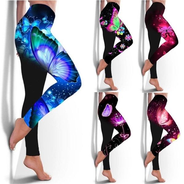 

2020 new butterfly digital printing sports yoga fitness leggings, Black;white