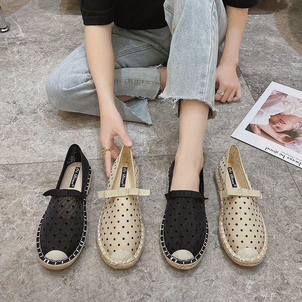 

sandals 2021 summer mesh fisherman shoes women's single straw woven casual pedal lace, Black