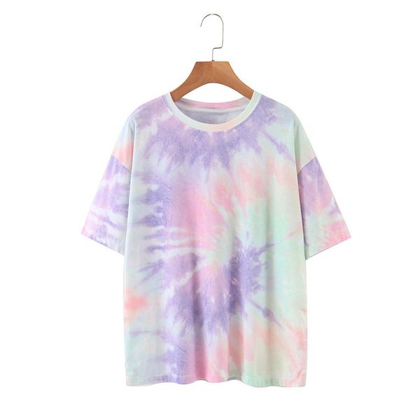 

hsa summer tie-dye print women sleeve o-neck short camouflage femme t-shirt mujer sweetshirts 210417, White