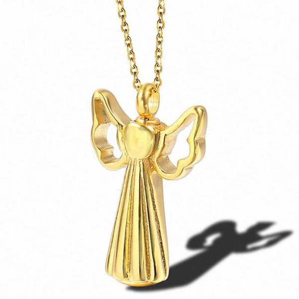 

chains stainless steel gold angle cremation urn pendant necklace ash jewelry gift for him with chain, Silver