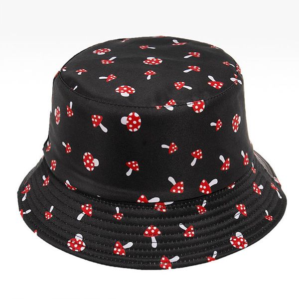 

wide brim hats double-sided mushroom print fisherman hat female small fresh korean spring and summer outdoor sun shade basin sa708, Blue;gray